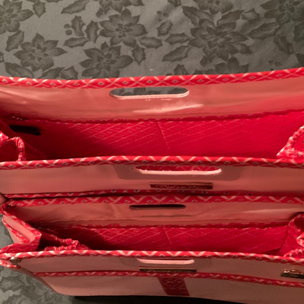 Cream Tote Organizer with Coral Pattern Trim - Picture 3 of 3